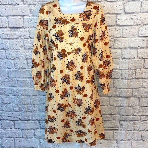 Vintage Handmade Long Sleeve A-Line Cottagecore Small/Medium Tie Back Belt Dress - Picture 1 of 12